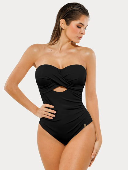 Twist & Shirred Sculpting One-Piece with Removable Straps