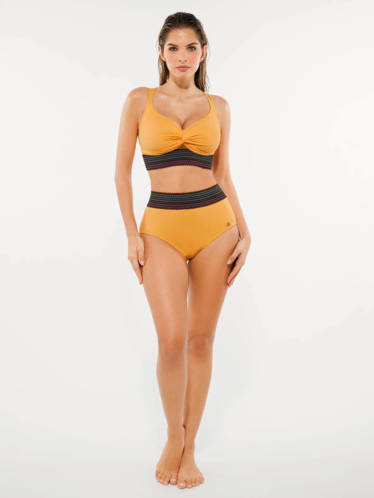 Boho Trim High Waist Tummy Control Bikini Set