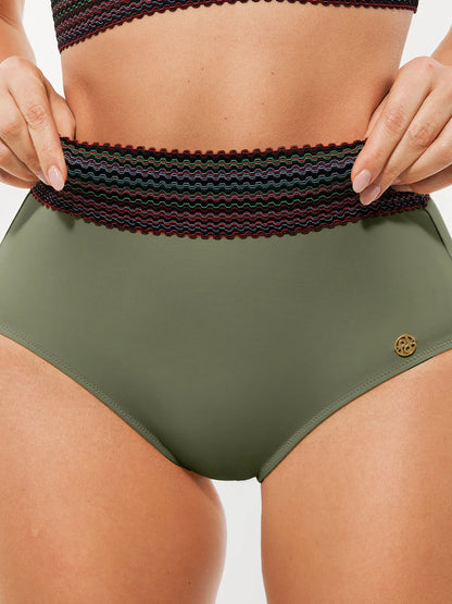 Boho Trim High Waist Tummy Control Bikini Set