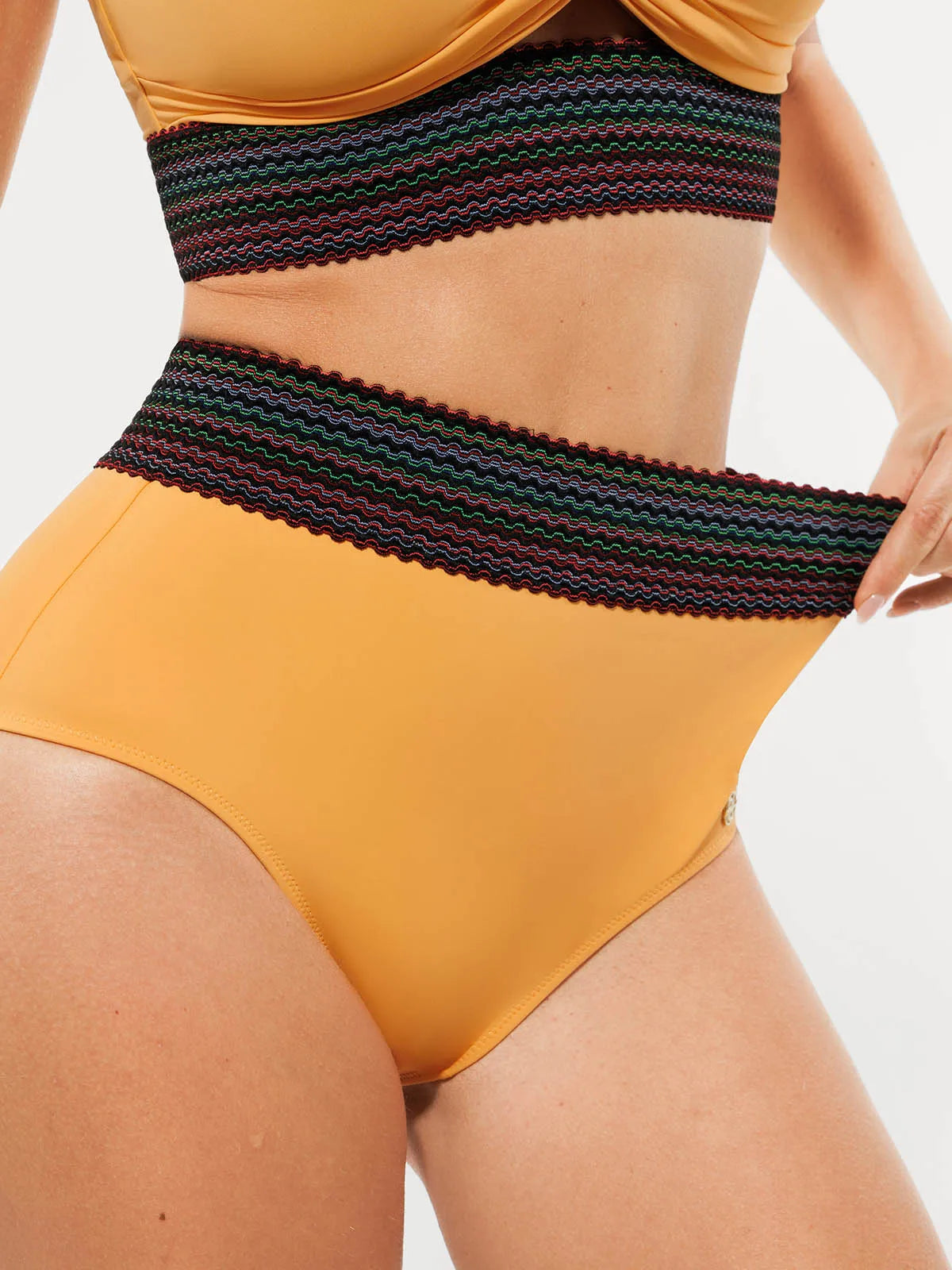 Boho Trim High Waist Tummy Control Bikini Set