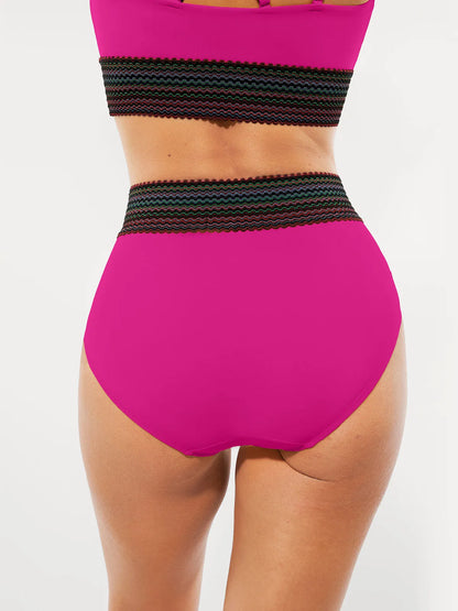 Boho Trim High Waist Tummy Control Bikini Set