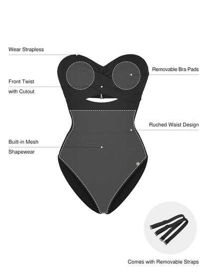 Twist & Shirred Sculpting One-Piece with Removable Straps