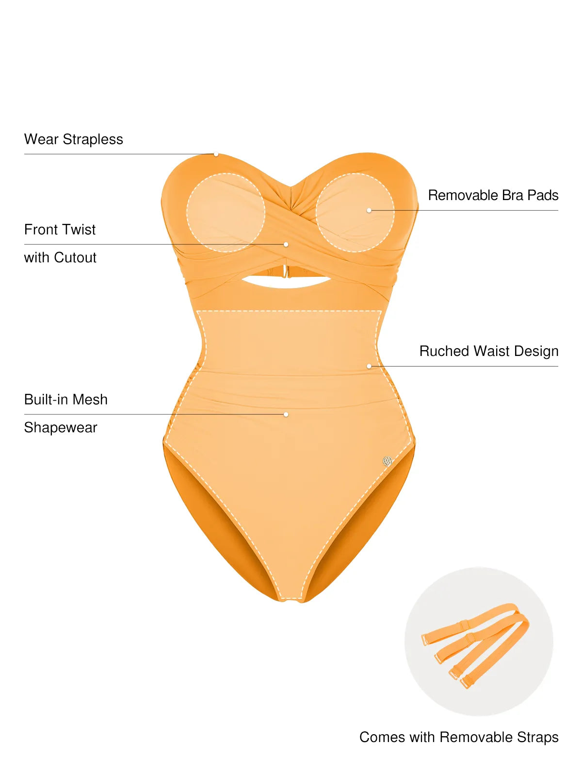 Twist & Shirred Sculpting One-Piece with Removable Straps