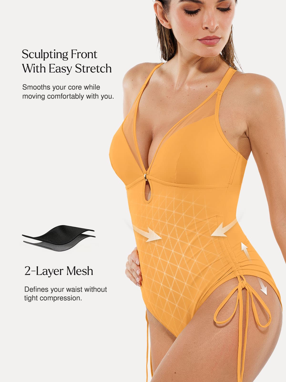 Mesh Inset Tie-Side Sculpting One-Piece Swimsuit