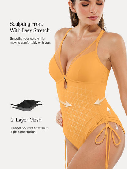 Mesh Inset Tie-Side Sculpting One-Piece Swimsuit