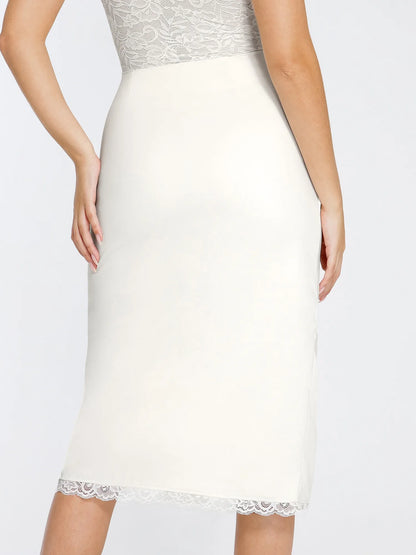 Shapewear Sculpting Lace Trim Bodysuit Midi Wrap Skirt Set