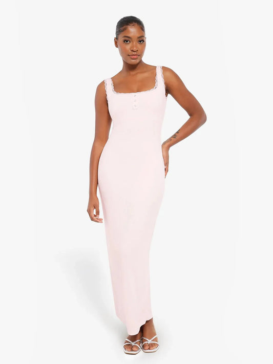 Contouring Shapewear Square Neck Modal Henley Maxi Dress