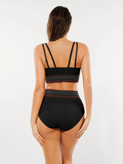 Boho Trim High Waist Tummy Control Bikini Set