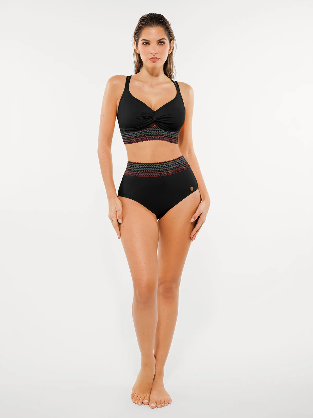 Boho Trim High Waist Tummy Control Bikini Set