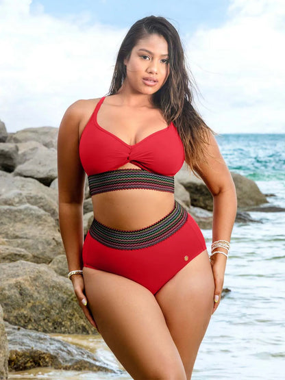 Boho Trim High Waist Tummy Control Bikini Set