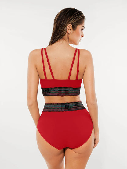 Boho Trim High Waist Tummy Control Bikini Set