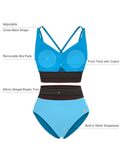 Boho Trim High Waist Tummy Control Bikini Set