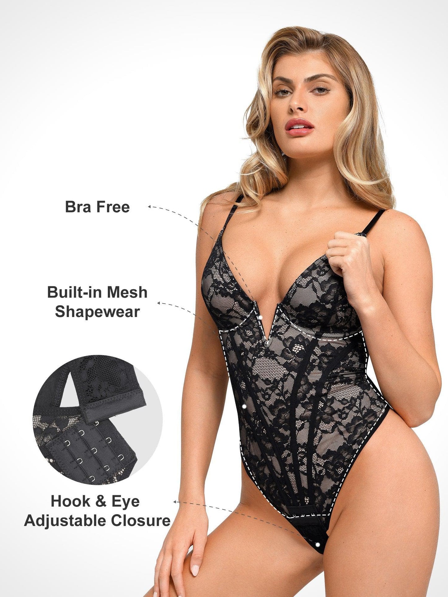 Shapewear Lace Plunging V-Neck  Hourglass Corset Bodysuit