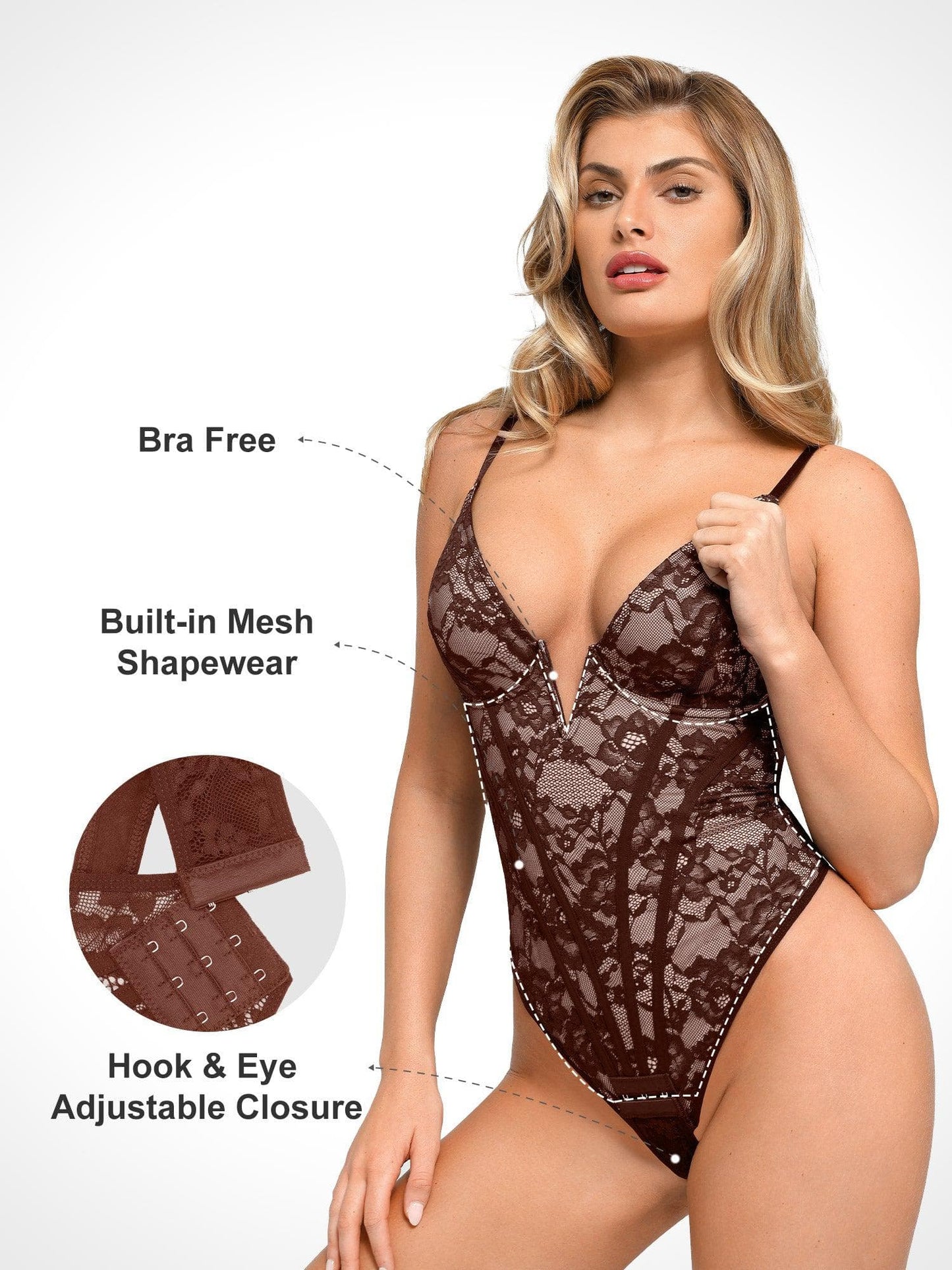 Shapewear Lace Plunging V-Neck  Hourglass Corset Bodysuit