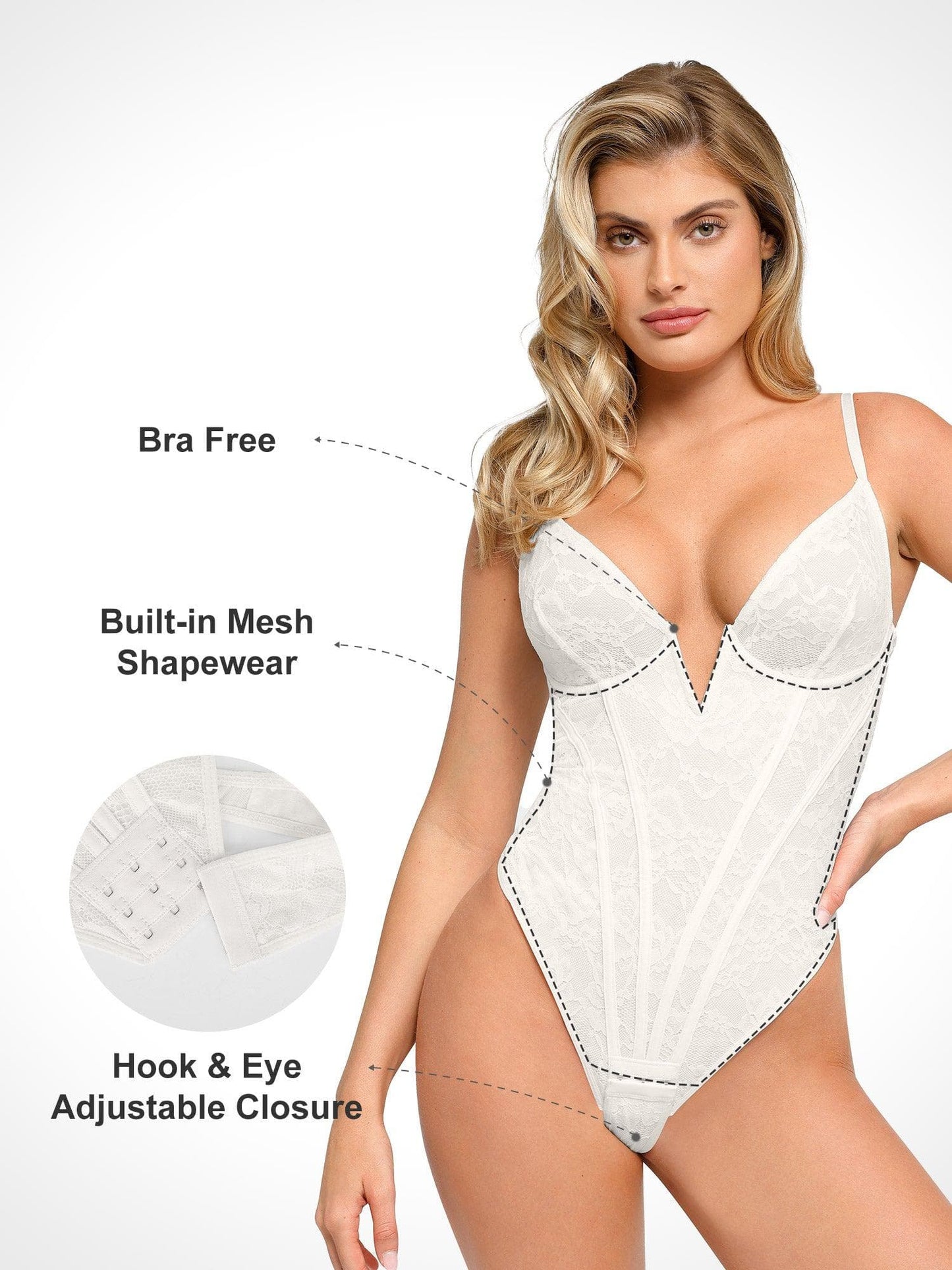 Shapewear Lace Plunging V-Neck  Hourglass Corset Bodysuit