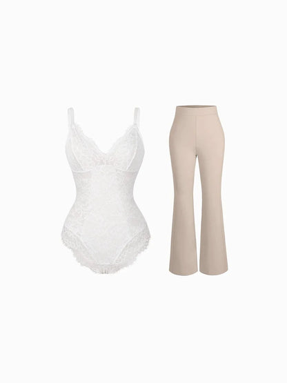 Day To Night Set Solid Sculpting Bodysuit Built-in Shapewear Pants