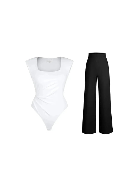 Day To Night Set Solid Sculpting Bodysuit Built-in Shapewear Pants