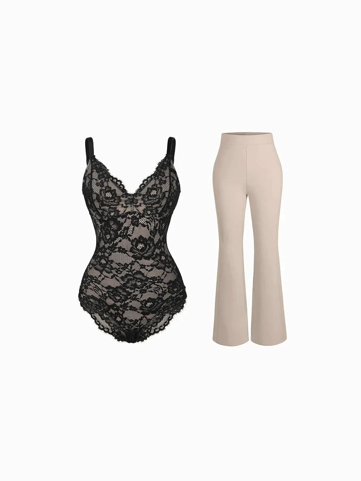 Day To Night Set Solid Sculpting Bodysuit Built-in Shapewear Pants