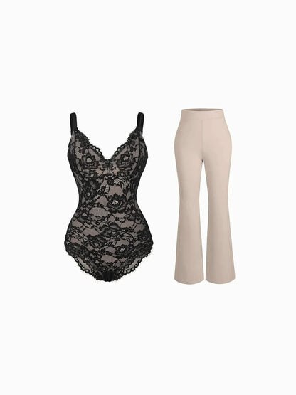 Day To Night Set Solid Sculpting Bodysuit Built-in Shapewear Pants