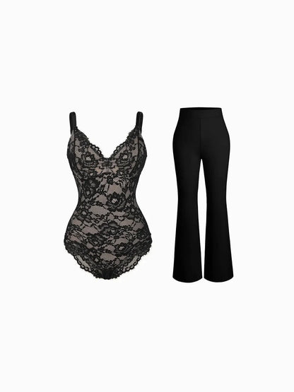 Day To Night Set Solid Sculpting Bodysuit Built-in Shapewear Pants