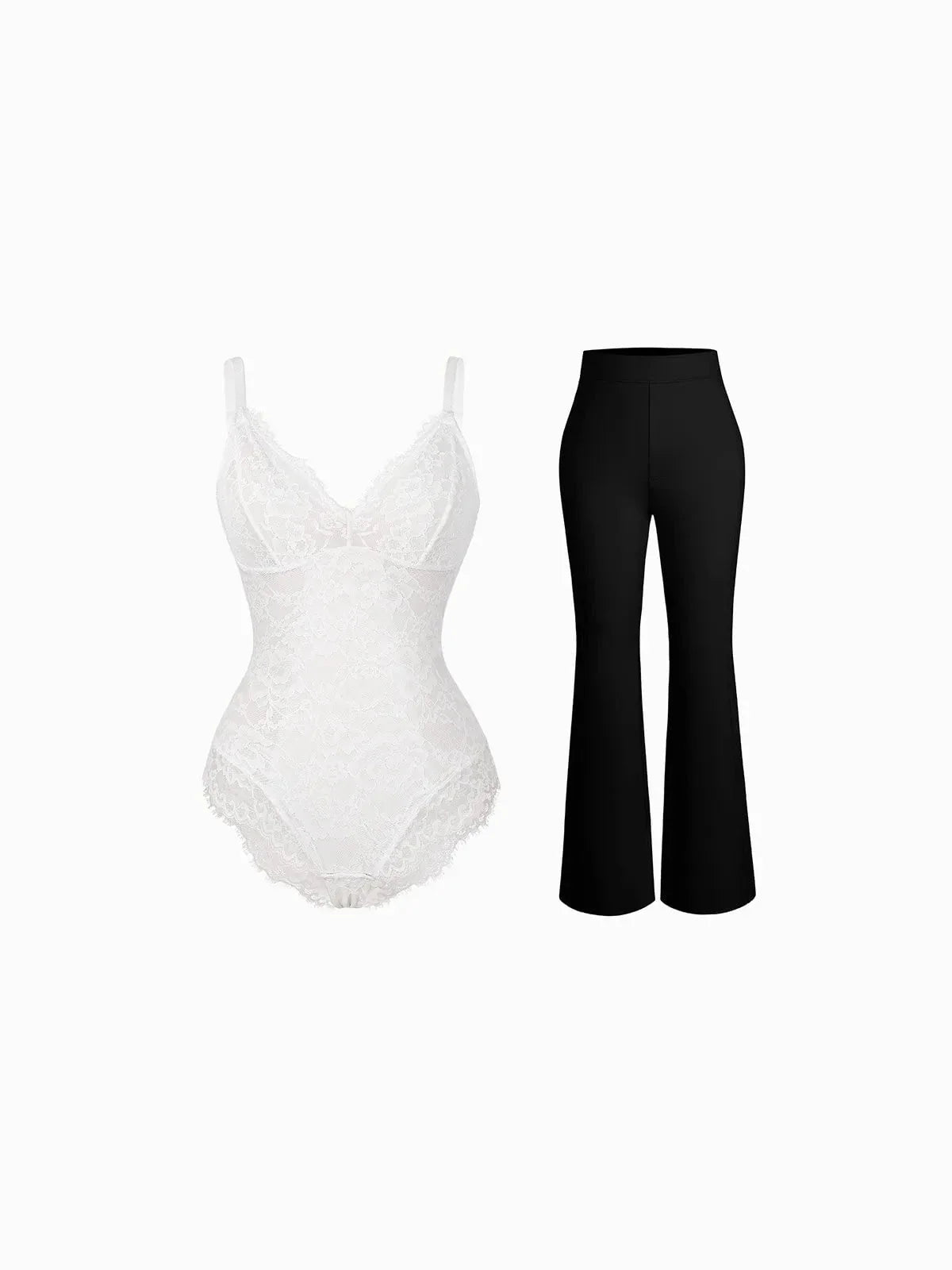 Day To Night Set Solid Sculpting Bodysuit Built-in Shapewear Pants