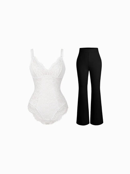 Day To Night Set Solid Sculpting Bodysuit Built-in Shapewear Pants