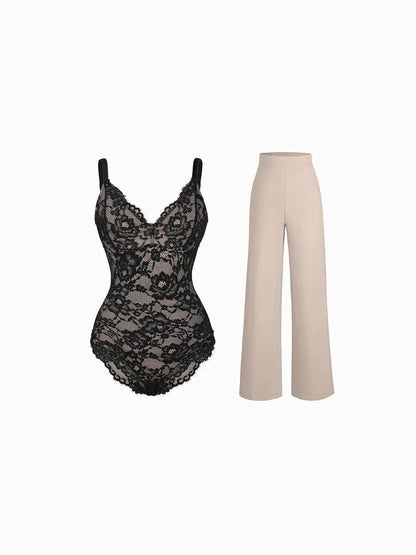 Day To Night Set Solid Sculpting Bodysuit Built-in Shapewear Pants