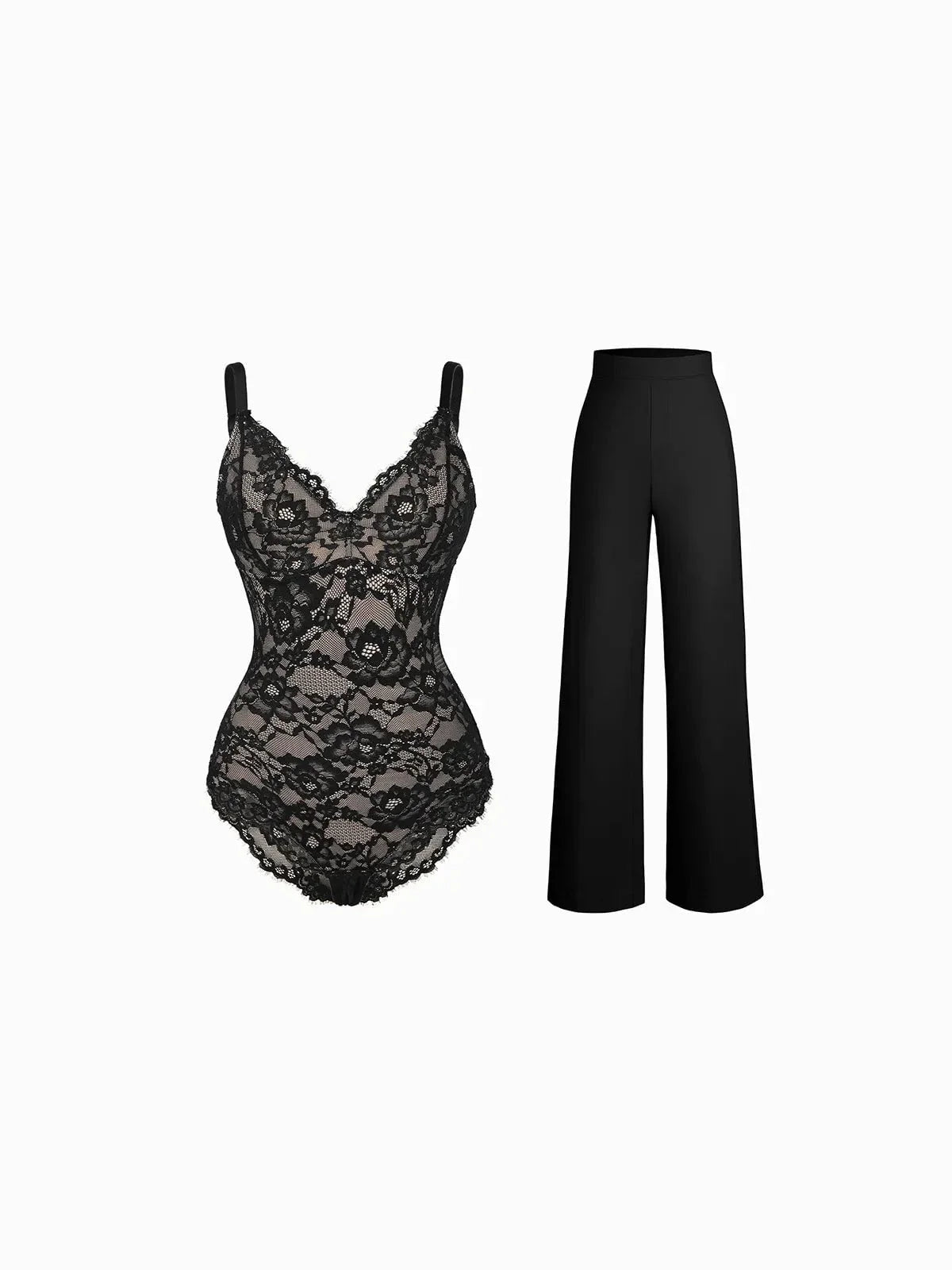 Day To Night Set Solid Sculpting Bodysuit Built-in Shapewear Pants