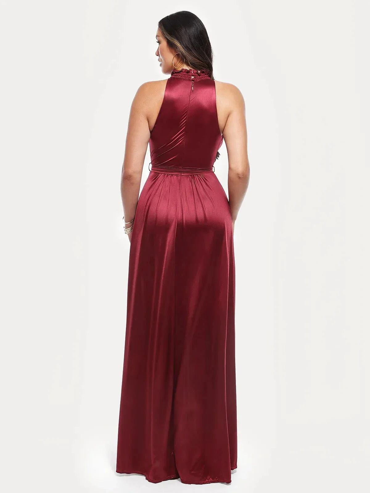 Draped High Neck Sculpting Floral-Print Maxi Dress