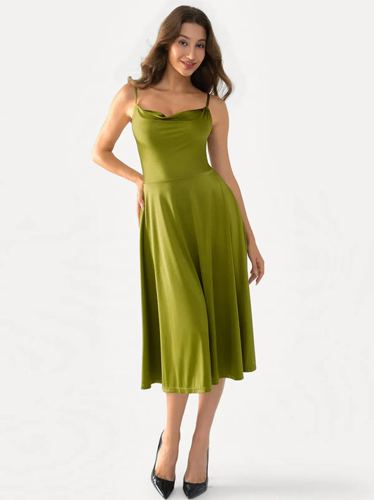 Shapewear Strappy Cowl Neck Fit & Flare Midi Dress