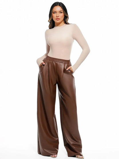 Faux Leather High Waisted Wide Leg Pants