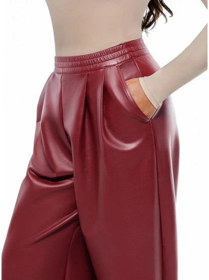 Faux Leather High Waisted Wide Leg Pants