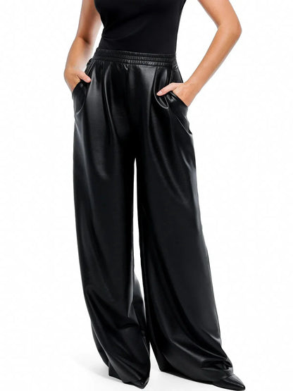 Faux Leather High Waisted Wide Leg Pants