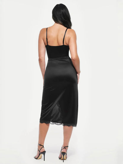 Lace Trim Sculpting Floral-Print Midi Dress