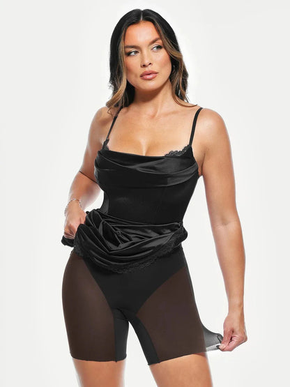 Lace Trim Sculpting Floral-Print Midi Dress