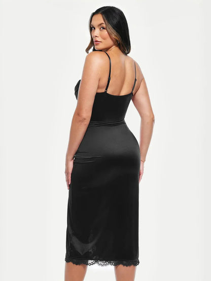 Lace Trim Sculpting Floral-Print Midi Dress