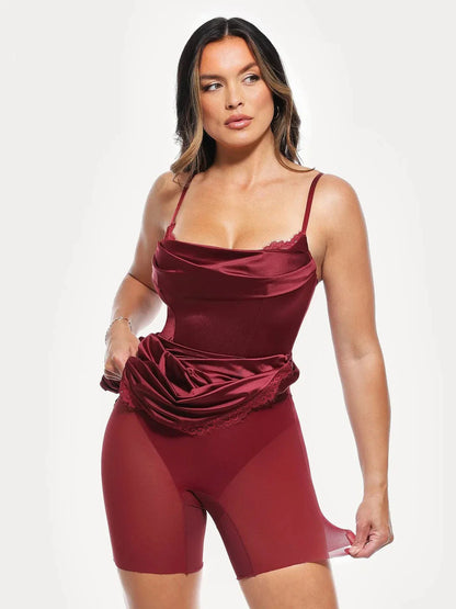 Lace Trim Sculpting Floral-Print Midi Dress