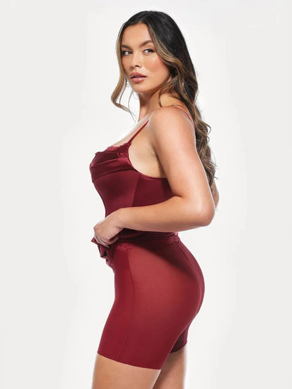 Lace Trim Sculpting Floral-Print Midi Dress