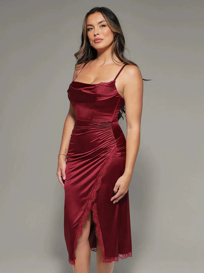 Lace Trim Sculpting Floral-Print Midi Dress