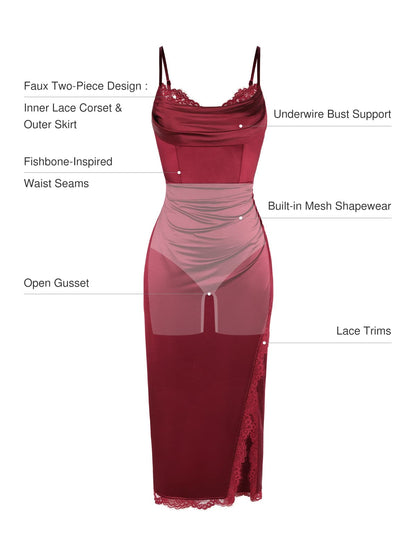 Lace Trim Sculpting Floral-Print Midi Dress