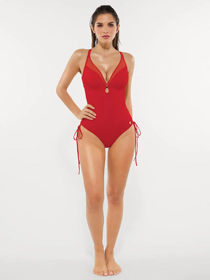 Mesh Inset Tie-Side Sculpting One-Piece Swimsuit