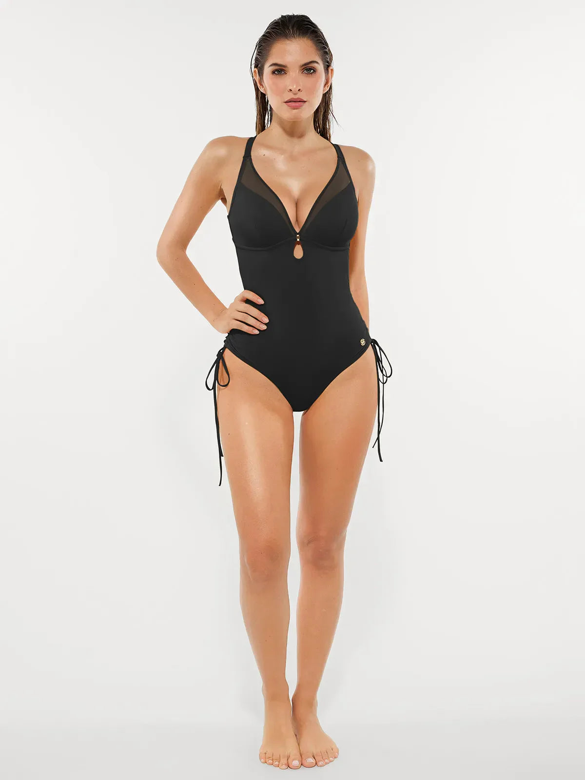 Mesh Inset Tie-Side Sculpting One-Piece Swimsuit