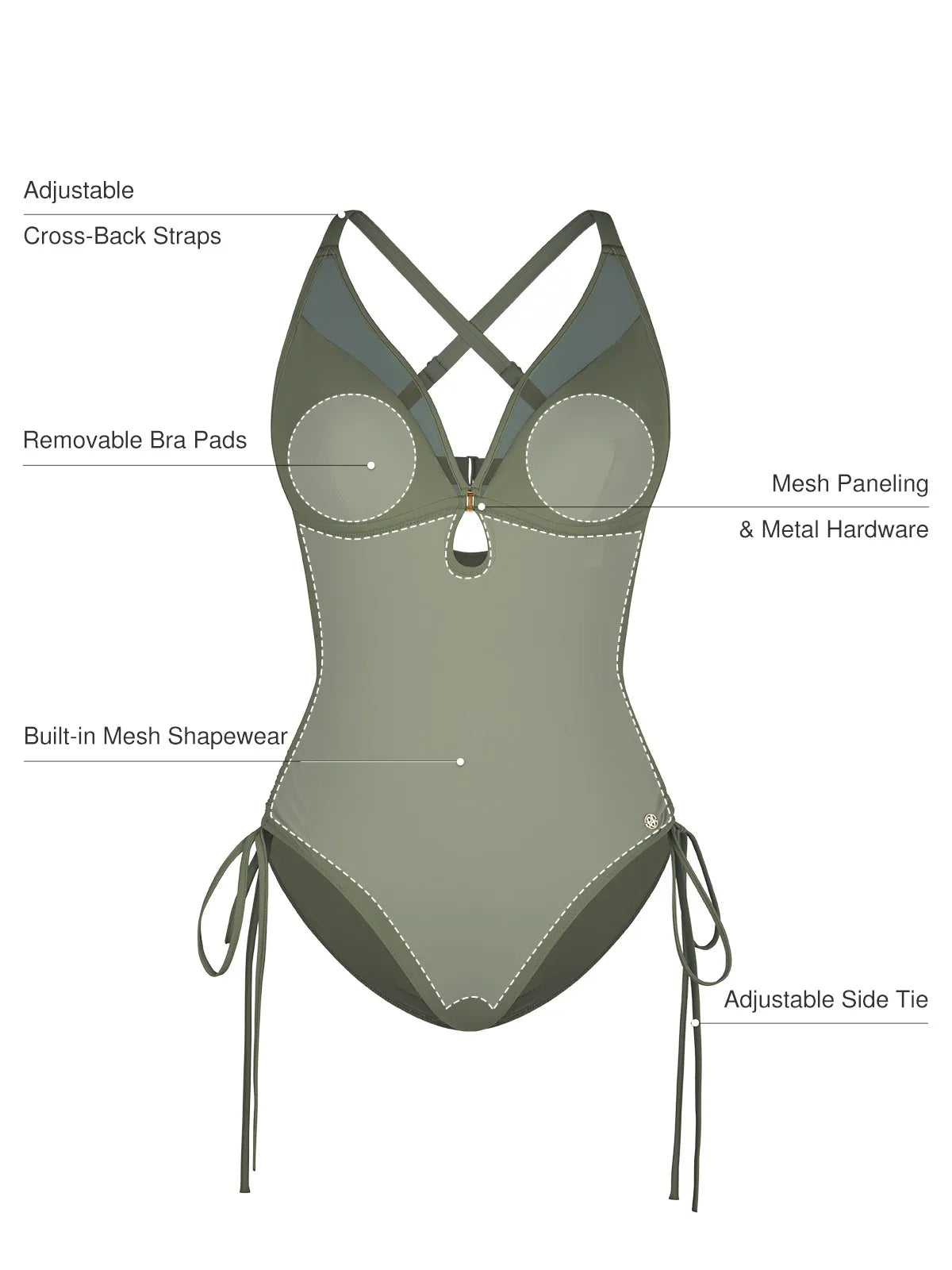 Mesh Inset Tie-Side Sculpting One-Piece Swimsuit