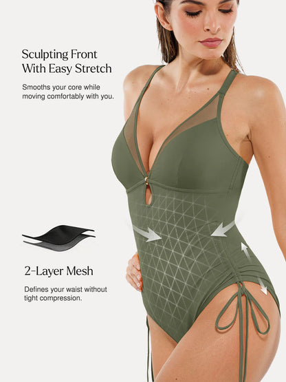 Mesh Inset Tie-Side Sculpting One-Piece Swimsuit