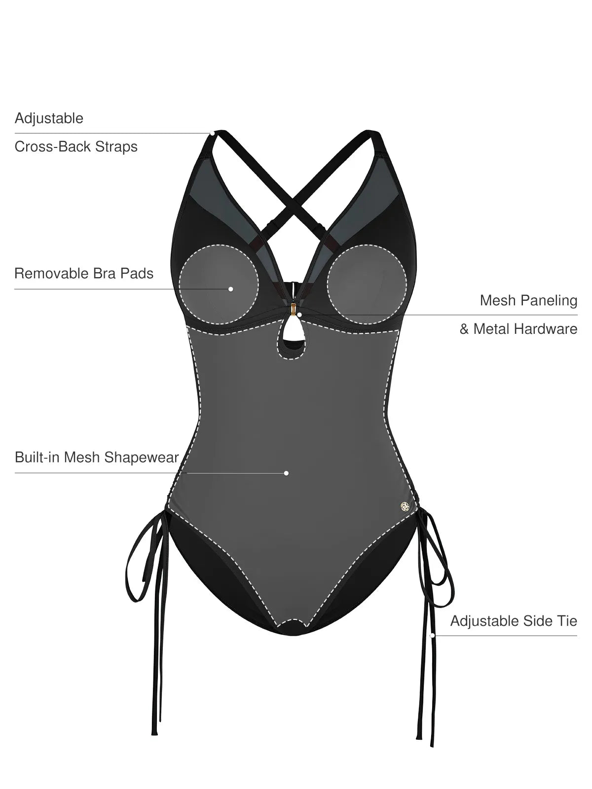 Mesh Inset Tie-Side Sculpting One-Piece Swimsuit