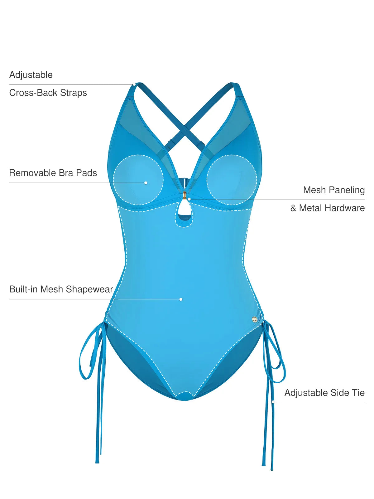 Mesh Inset Tie-Side Sculpting One-Piece Swimsuit