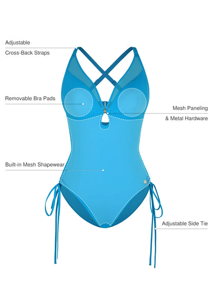 Mesh Inset Tie-Side Sculpting One-Piece Swimsuit
