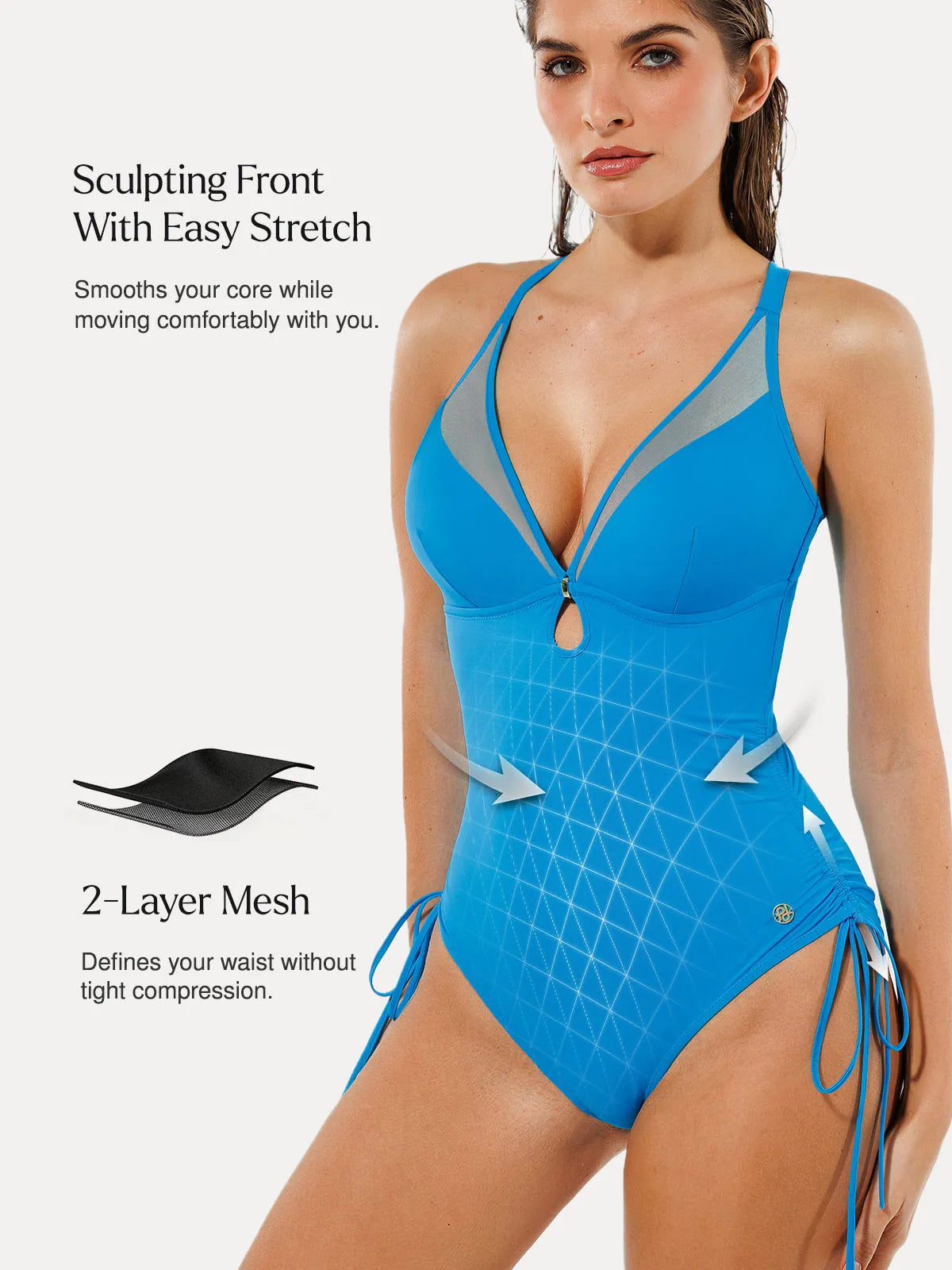 Mesh Inset Tie-Side Sculpting One-Piece Swimsuit