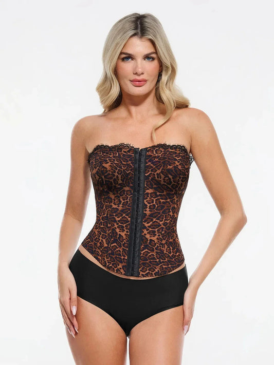 Shapewear Sculpting Leopard Mesh Detachable Strap Corset Top