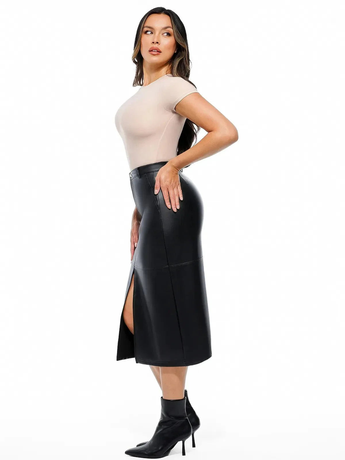 Sculpted Faux Leather Contour Skirt